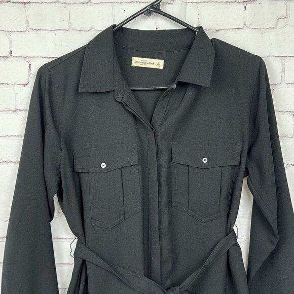 Abercrombie Fitch Dress Womens Small Long Sleeve Belted Snap Button Pocket Black - Picture 2 of 12